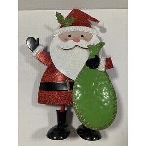 Christmas Metal Stand Up Santa Claus 14” Holiday Decor Sparkle